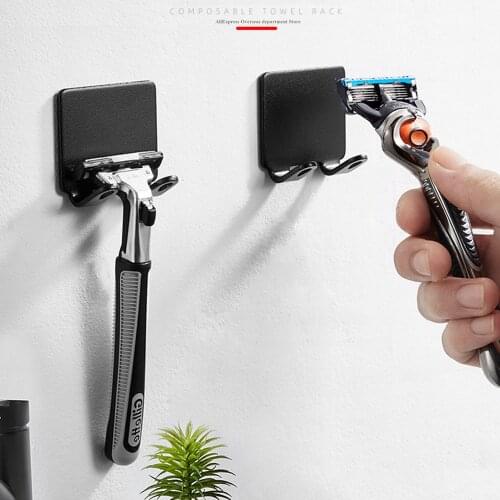2 Pcs Punch Free Razor Holder Storage Hook Wall Men Shaving Shaver Shelf Bathroom Razor Rack Wall Bathroom Accessories