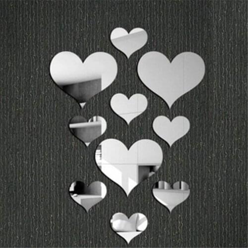 10pcs 3D Mirrors Love Heart Wall Stickers Decal Wall Art Removable Room Party Wedding Home Decor Wall Sticker for Kids Room