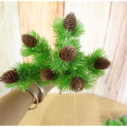 5 Bundles Artificial Pine Needles Pineal Fruit Branch Leaf-shaped For Home Office Wedding Garden Decoration