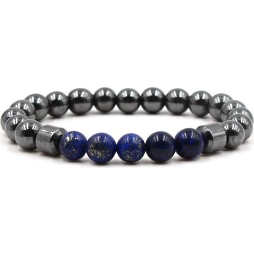 8mm tj34 adjusted Charm nature lapis lazuli hematite bead Bracelet women Healing Prayer Reiki Chakra Buddha Yoga