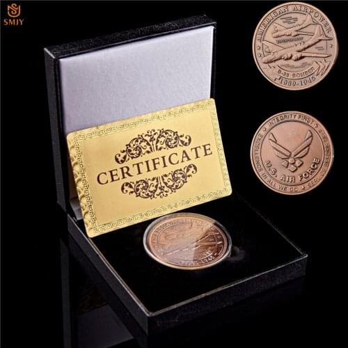 US Military Weapons Air Force B-29 Bomber USA Bronze Token Challenge Souvenir Coin Value W/Luxury Coin Box