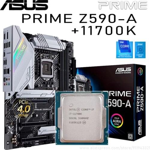 Asus LGA 1200 PRIME Z590-A Z590 With Intel Core i7-11700K Motherboard Set PCI-E 4.0 M.2 DDR4 128GB 1200 ATX Placa-mãe Kit New