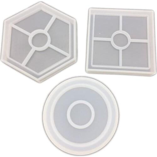 1pcs Coaster Resin Mold Round Hexagon Square Silicone Mold Epoxy Resin Casting Molds Jewelry Making Tools Craft