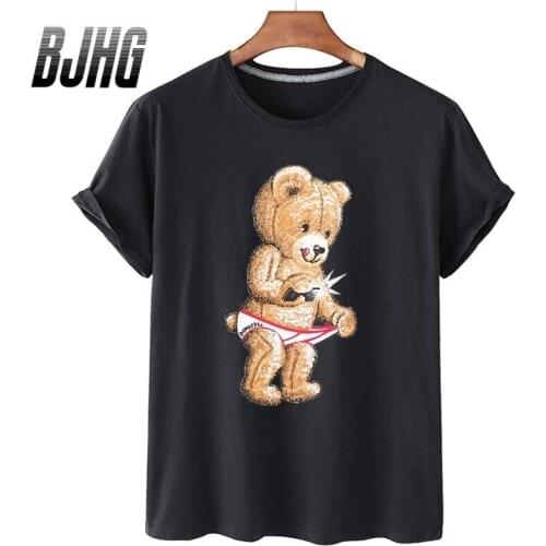 100% Cotton Refuse Diapers Bear Print Top Short-sleeved T-shirt Female Half-sleeved Summer Casual Oversized T-shirt Male Shirt