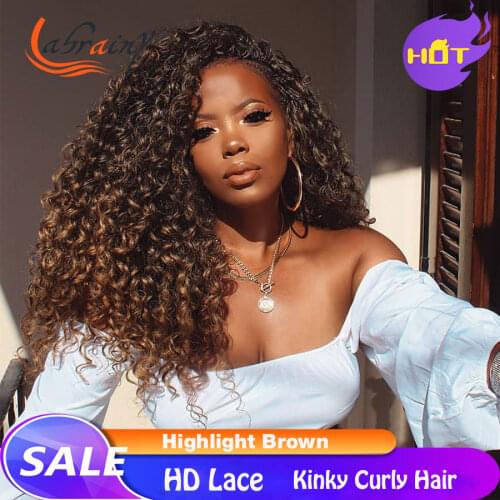 30 Inch Highlight Honey Blonde Lace Front Curly Human Hair Wigs Glueless HD Transparant Lace Frontal Wig Ombre PrePlucked 13X6x1