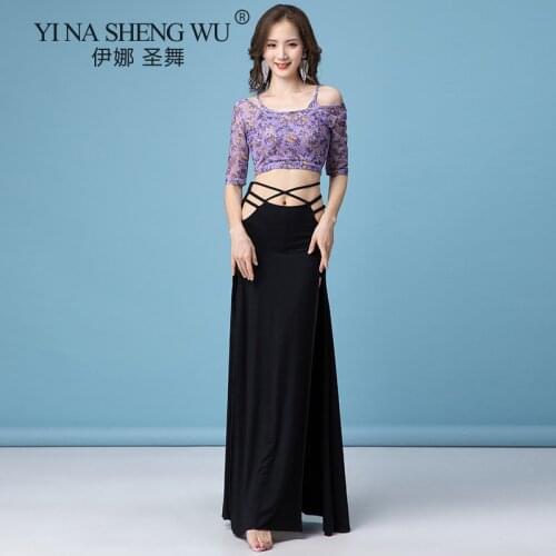 New Style Belly Dance Costume Woman Wear Dancing Practice Suit Girl Printing Tops High Split Long Skirt Belly Dance Performance
