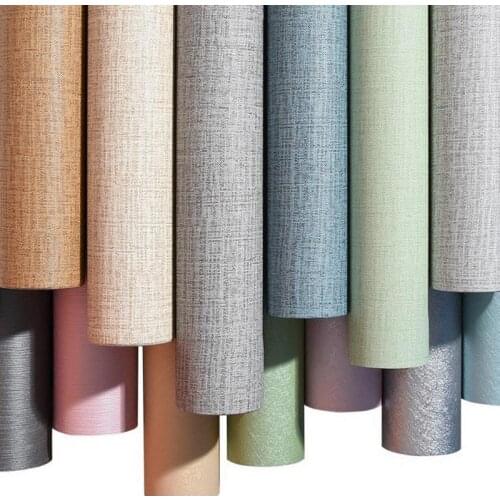 Linen Wallpaper Modern All-match PVC Waterproof Wall Paper Rolls Bedroom Background Self-adhesive Thick Wall Sticker Furniture R