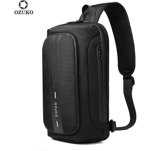 OZUKO New Men Chest Bag Anti-Theft Male Waterproof Sling Crossbody Messenger Bags USB Charging Multifunction Outdoor Chest Pack