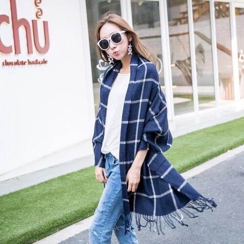 2020 New Women Plaid Scarf Winter Pashmina Shawls Faux Cashmere Thick Wraps Lady Tassel Warm Scarves Bufanda