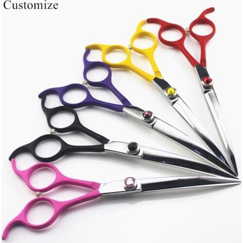 Customize logo japan steel 6.5 inch gem Pet dog grooming hair scissors cut barber makas dog cutting shears hairdressing scissors