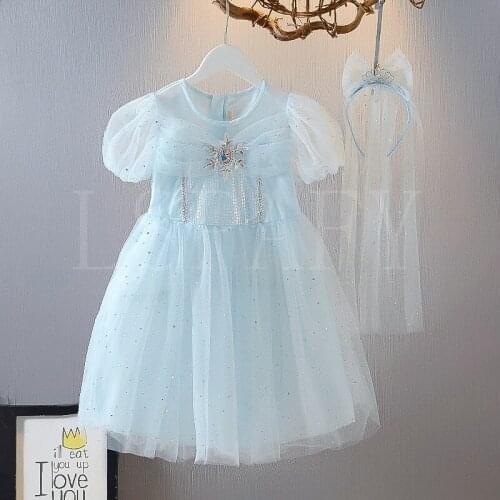 Disney Frozen Elsa Dress Flare Sleeve Girls Dress Cosplay Costume Baby Girl Clothes Snowflake Sequins Crystal Vestidos Infant