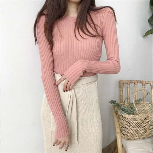 Women Sweater Knit o-neck Pullovers Autumn Basic Female Sweaters Pullover Slim Fit Simple Solid Color