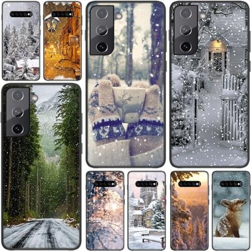 Silicone Cover Landscape Winter Light Snow For Samsung Galaxy S21 S20 FE Ultra S10 S10e Lite S9 S8 S7 S6 Edge Plus Phone Case