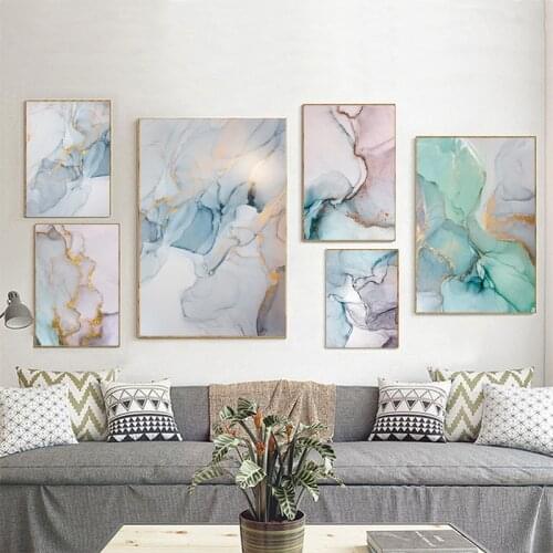 Modern Abstract Poster Marble Canvas Painting Alcohol Ink Posters and Prints Wall Pictures Geometric Print Living Room Decor