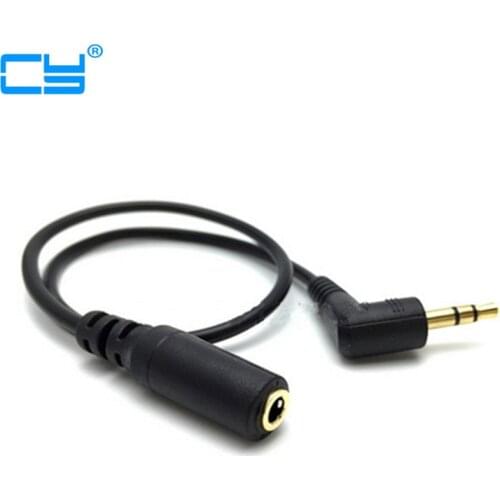 20cm 3.5mm Aux Right Angle 90 degree Male to Female Audio Extension Cable Cord Gilded Free Shipping