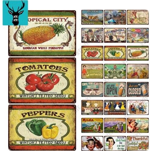 Vintage Farm Woman Vegetables Fruit Metal Sign Plaque Metal Farm Tin Sign Wall Decor For Farm Tin Plates Vintage Metal Sign