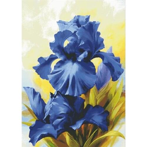 Blue iris cross stitch package big bloom 18ct 14ct 11ct cloth cotton thread embroidery DIY handmade needlework