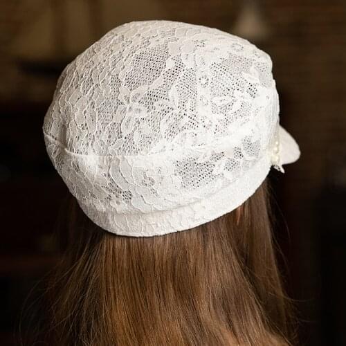 X024 Summer Baseball Caps Womens Breathable Lace Mesh Navy Beret Hat White Net Red Korean Fashion Lace Beret Caps Plaid Hats