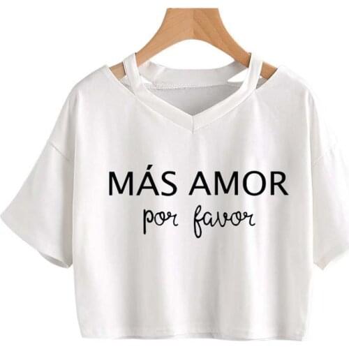 Mas Amor Por Favor printing Y2k Tops Women T-shirt Summer Sexy Punk V-neck Short sleeve Casual Harajuku Brow Doctor Crop tops