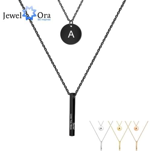 Personalized A-Z Letter Initial Vertical Bar Necklace for Women Stainless Steel Custom 4 Sides Name Layered Necklaces & Pendants