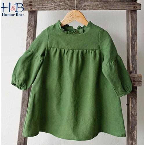Humor Bear Girls Dress New Spring Autumn Cute Long Sleeve Solid Color Loose Priness Dresses Toddler Kids Clothes 1-5Y