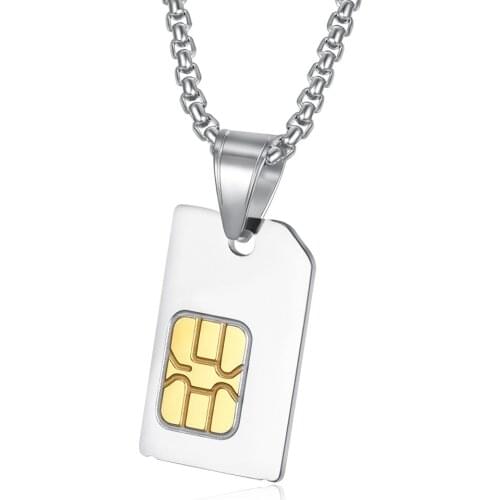 Gold silver color Unique Design SIM Phone Card Metal Chip Necklace Hip Hop Style Creative Metal Phone Card Chip Pendant Gift