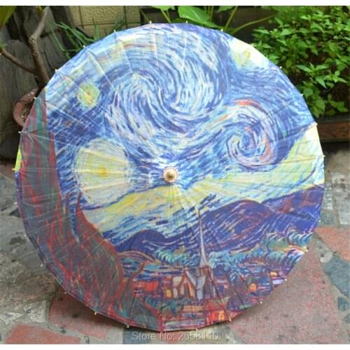 Dia 50cm Artist Vincent Van Starry Night Abstract Oiled Paper Umbrella Small Handmade Parasol Dance Gift Umbrella for Children