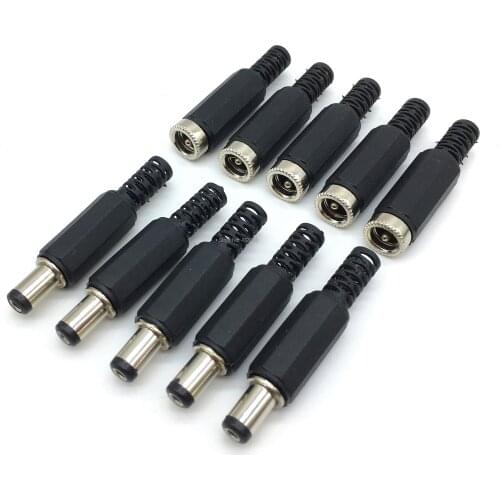 10pcs DC Power Jack Plugs Male Female Socket Adapter Connectors 5.5mm x 2.1mm For DIY Projects Disassembly Female Male Plug