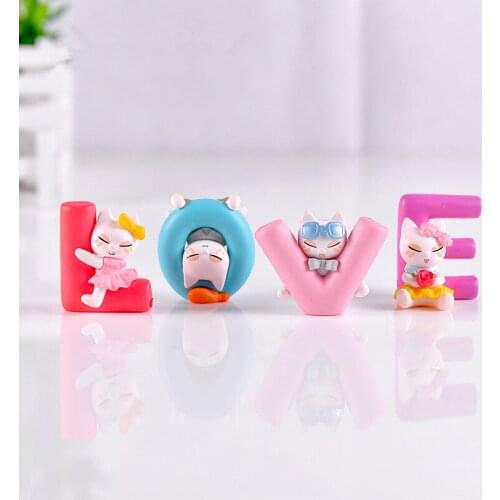 4pcs/lot Lovely LOVE Cat Figure Toy Gifts Horticulture Doll PVC Miniature Figurines Toys Plactic Japanese Cute Anime Cake Decor
