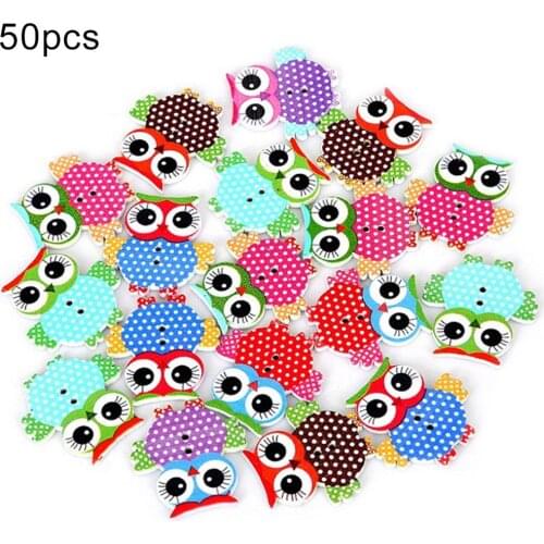 50Pcs Cute Cartoon Owl DIY Scrapbooking Wood Button Bag Clothes Sewing Decor Buttons