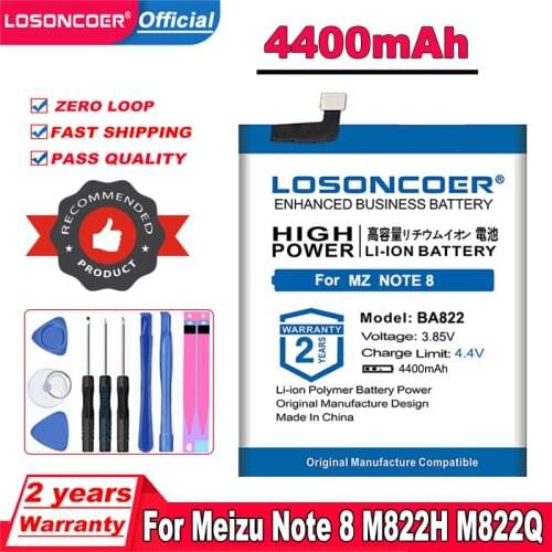 LOSONCOER 4400mAh BA822 Battery For Meizu Note 8 Note8 M822H M822Q Smartphone Battery