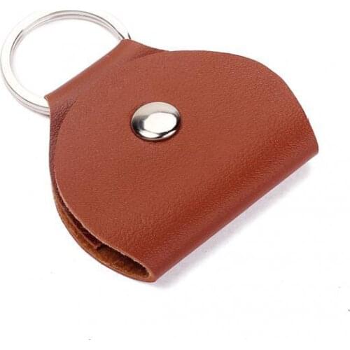 Keychain Guitar Picks Holder Bag Leather-Brown