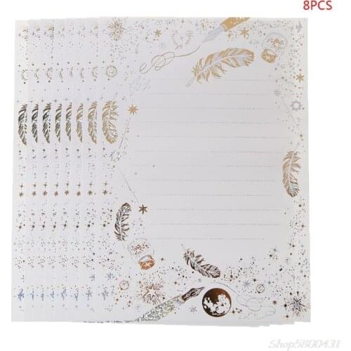 8 Sheets High-end Vintage Bronzing Feather Blessing Letter Paper Pad Writing Office School Supplies O21 20 Dropshipping
