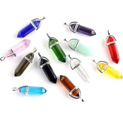 CANZE Natural Crystal Stone Pendant Hexagonal Column Diamond Faced Bullet Necklace Quartz Point Pendant Without String