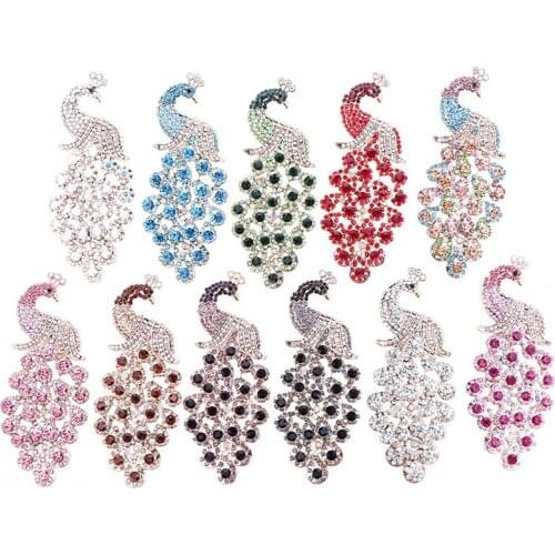 Free Shipping 5Pcs Colorful Glass Crystal Rhinestone Paved Alloy Animal peacock Button Patch Sticker Charm Craft Fit Phone Case