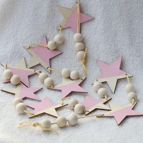 INS Nordic-Style Wooden Star Ornaments Baby Room Decoration Beaded Curtain Wall Decoration Curtain DIY