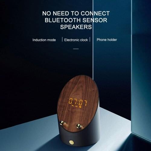 Phone Holder Wooden Pc Speaker Smart Induction Speaker Phone Holder Portable Mini Desktop Wireless Alarm Clock Bluetooth Speaker