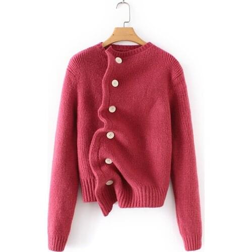 Export High Quality Women Autumn Winter Knitted Sweater Buttons Decorated Chic Long Sleeve Sweater Top