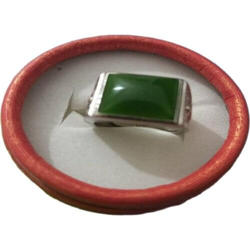 Xinjiang hetian jade ring jade ring925 silver inlaid ring adjustable and jade ring