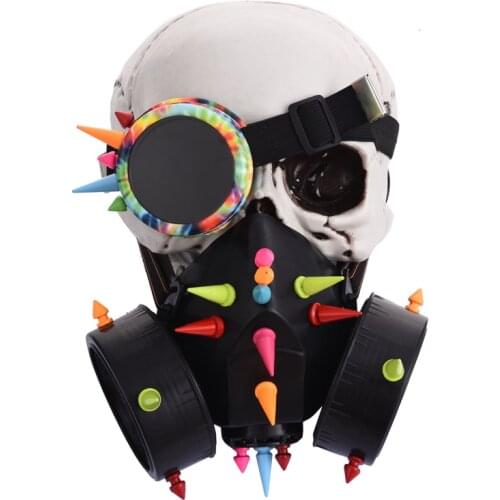 Punk Black Man Goggles Face Dust Gas Mask Steampunk Costumes Rivets Glasses Spikes Mask Set Party Halloween Accessories Goth