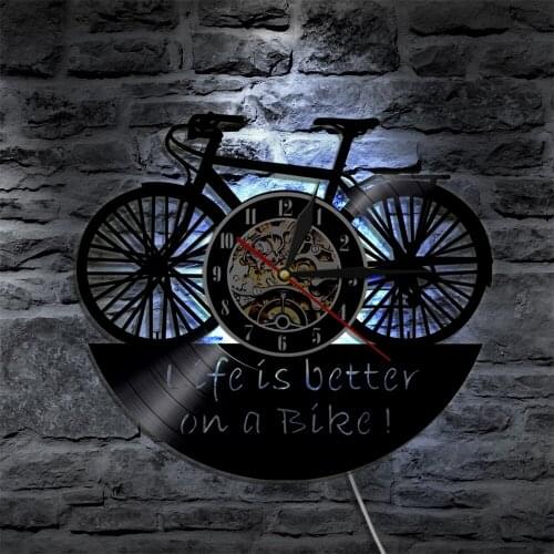 Motorcycle Riders Motto Bikers Home Decor Art Life Is Better On a Bike Retro Vinyl Record Wall Clock Bicycle Cyclist Wall Clock