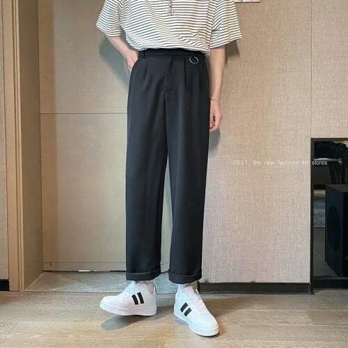 Mens Casual Pants Autumn Winter New Straight Black Office A Formal Occasions Loose College Couples Korean 2021 Gray