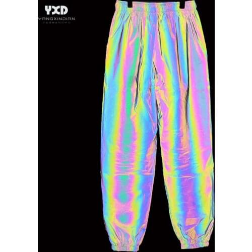 Man seven colored night reflective sport pants street dance jogger pants unisex couple hip hop pants streetwear punk trousers