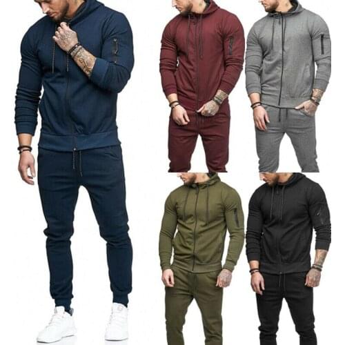 Men Tracksuit Jogging Top Bottom Sport Suit Trouser Fit Hoodie Coat Pant European Fashion Arm Zipper Decoration Fitness Casual