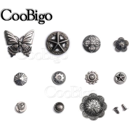 5sets Pewter Punk Studs Rivet Spikes DIY Leather Rock Garment Shoe Bag Pets Collar Craft Parts butterfly Star Shield
