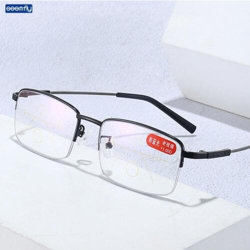 Seemfly Progressive Multifocal Reading Glasses Anti-blue Glasses for Men Women Automatic Adjustment Eyewear Parents Best Gift
