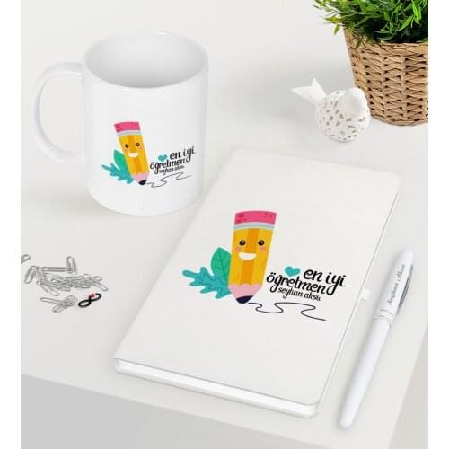 Personalized Best Teacher White Notebook Pen Mug Seti-10