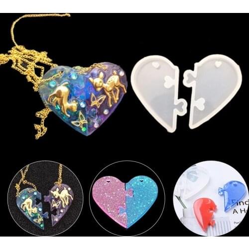 2 Pcs DIY Heart Lock Couple Necklace Lock Pendant Silicone Mold Crystal Epoxy Mold Jewelry Necklace Jewelry Tools