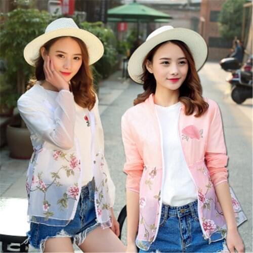 Sun-proof clothes womens summer new womens print sun-proof clothing breathable thin Hoodie waist-long large coat HX055852