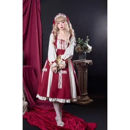 Medieval gothic sweet lolita dress vintage lace bowknot patchwork high waist victorian dress kawaii girl gothic lolita op cos